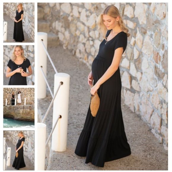 Seraphine Black Jersey Maternity & Nursing Maxi Dress - Picture 1 of 4